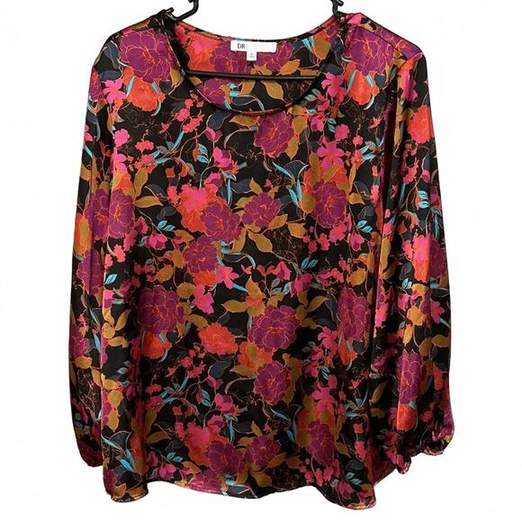 DR2 Tops - DR2 Floral Print Satin Women’s Blouse - Bold Fall Colors. Relaxed Fit XL